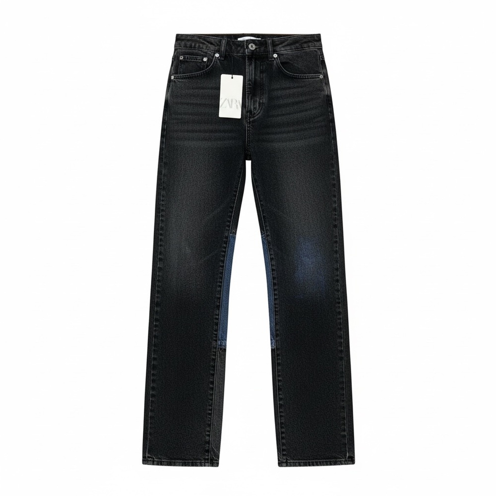 ZARA Men's Black/Blue Patchwork Denim‎ Straight Leg Jeans 30 New